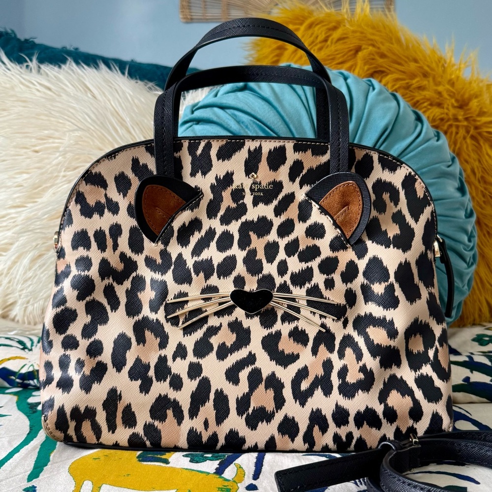 Kate Spade Run Wild Lottie Leopard Print Leather Satchel